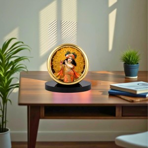 Car Desk/Table Top Little Krishna Metal Golden Photo Stand 2x2 Inches, Compact & Stylish Spiritual Display for Car, Home & Office (Pack of 1) (F18842)