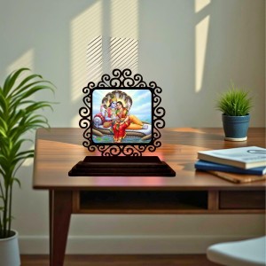 Car Desk/Table Top Lord Vishnu and Lakshmi Wooden Showpiece 3x4 Inches, Compact & Stylish Spiritual Display for Car, Home & Office (Pack of 1) (F19825)