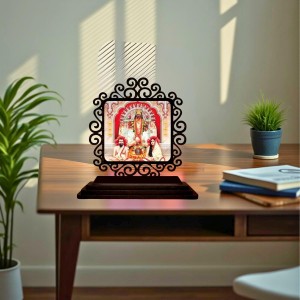 Car Desk/Table Top Kali Maa and Ramakrishna Paramahamsa and Sarada Devi Wooden Showpiece 3x4 Inches, Compact & Stylish Spiritual Display for Car, Home & Office (Pack of 1) (F19901)