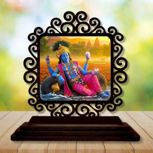 Car Desk/Table Top Lord Vishnu Wooden Showpiece 3x4 Inches, Compact & Stylish Spiritual Display for Car, Home & Office (Pack of 1) (F20008)