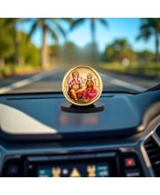 Car Desk/Table Top Lord Ganesha and Lakshmi Metal Golden Photo Stand 2x2 Inches, Compact & Stylish Spiritual Display for Car, Home & Office (Pack of 1) (F18865)