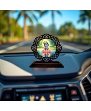 Car Desk/Table Top Lord Krishna Wooden Showpiece 3x4 Inches, Compact & Stylish Spiritual Display for Car, Home & Office (Pack of 1) (F19739)