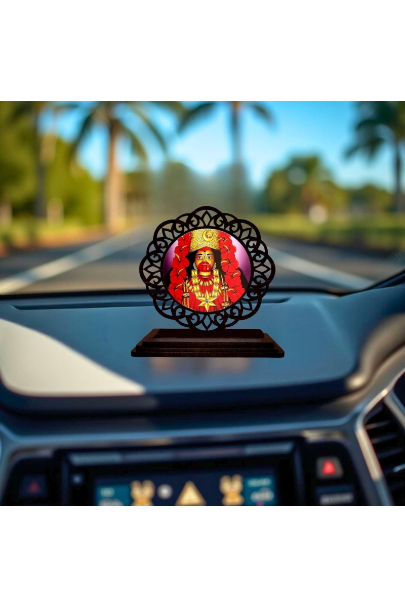 Car Desk/Table Top Goddess Kali Wooden Showpiece 3x4 Inches, Compact & Stylish Spiritual Display for Car, Home & Office (Pack of 1) (F19659)