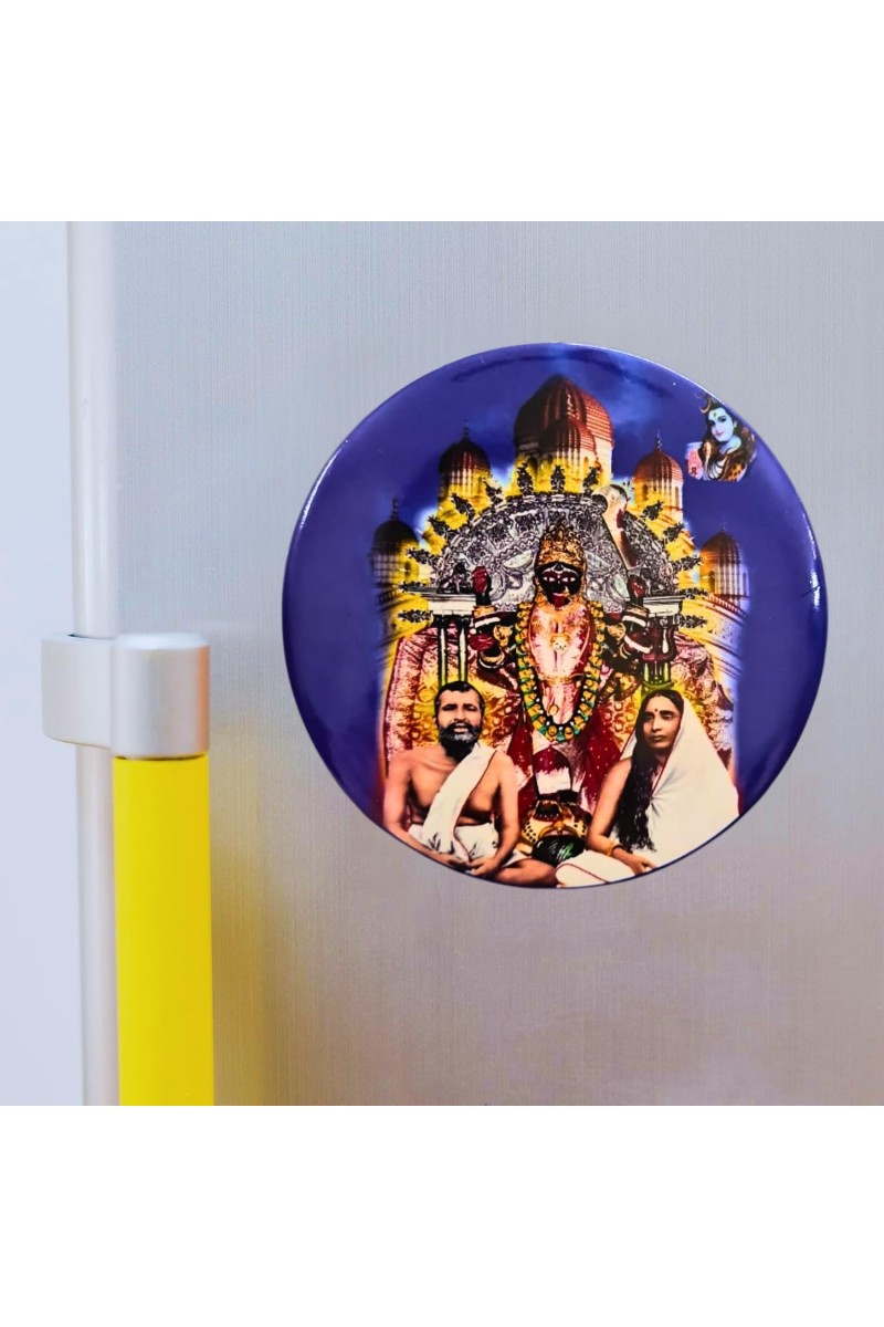 Stainless Steel Round Maa Kali with Sarada Devi & Ramakrishna Paramahansa Fridge Magnet | Devotional & Decorative Refrigerator Magnet for Home & Office | Pack of 4