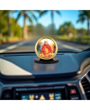 Car Desk/Table Top Srila Prabhupada Metal Golden Photo Stand 2x2 Inches, Compact & Stylish Spiritual Display for Car, Home & Office (Pack of 1) (F18468)