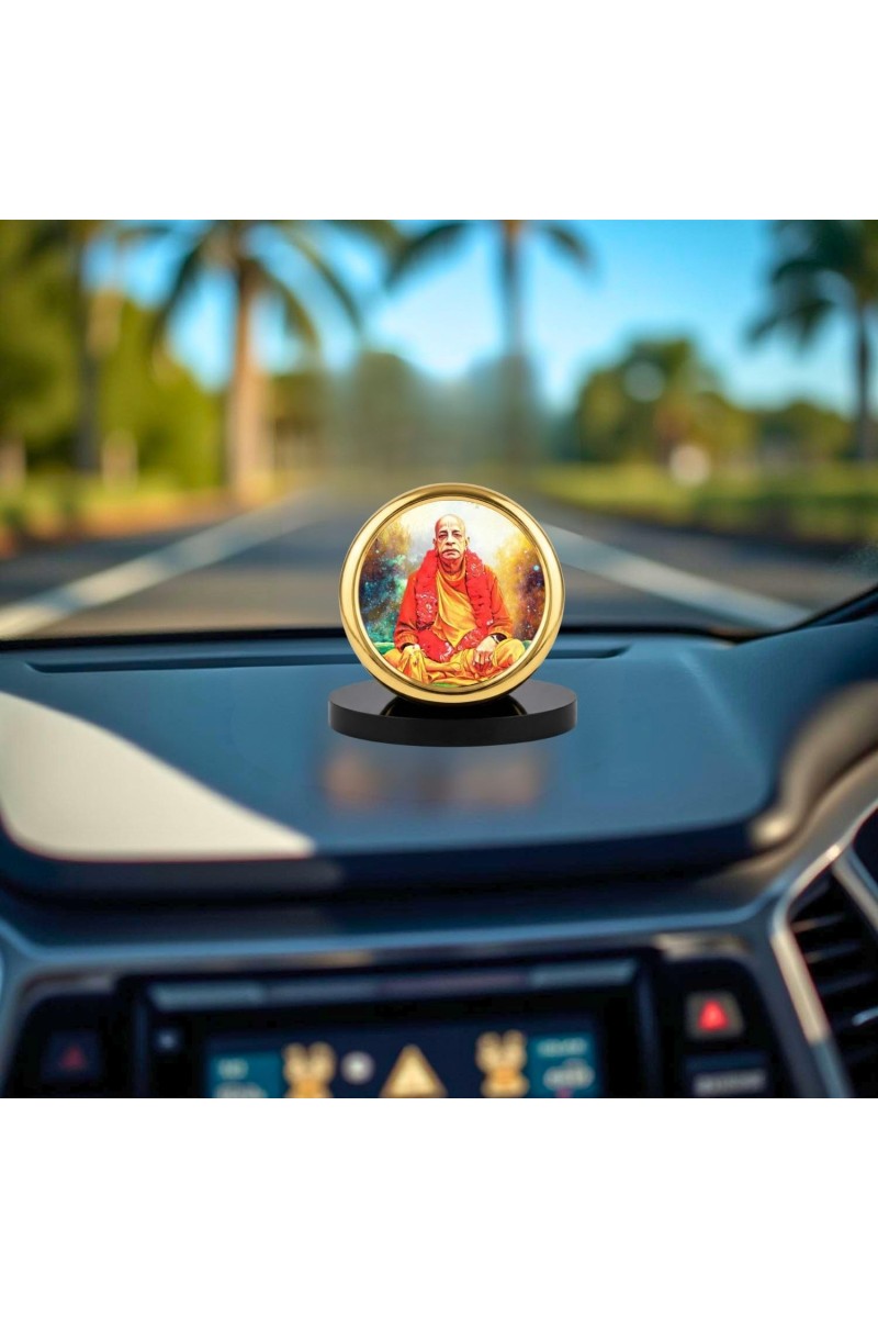 Car Desk/Table Top Srila Prabhupada Metal Golden Photo Stand 2x2 Inches, Compact & Stylish Spiritual Display for Car, Home & Office (Pack of 1) (F18468)
