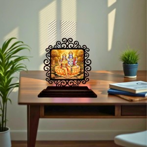Car Desk/Table Top Lord Vishnu and Lakshmi Wooden Showpiece 3x4 Inches, Compact & Stylish Spiritual Display for Car, Home & Office (Pack of 1) (F20060)
