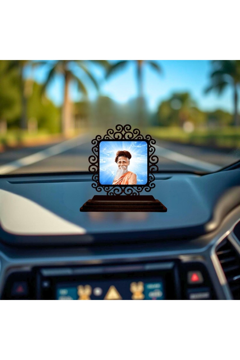 Car Desk/Table Top Sri Sri Sitaramdas Ommkarnath Wooden Showpiece 3x4 Inches, Compact & Stylish Spiritual Display for Car, Home & Office (Pack of 1) (F20039)
