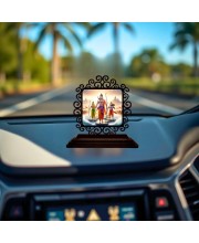 Car Desk/Table Top Rama and Lakshmana and Seetha Wooden Showpiece 3x4 Inches, Compact & Stylish Spiritual Display for Car, Home & Office (Pack of 1) (F19851)