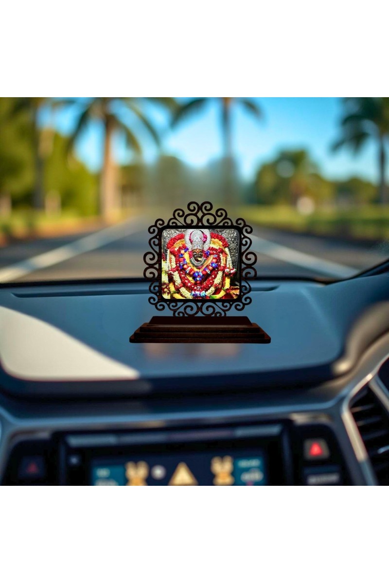 Car Desk/Table Top Maa Sharda of Maihar Wooden Showpiece 3x4 Inches, Compact & Stylish Spiritual Display for Car, Home & Office (Pack of 1) (F19783)