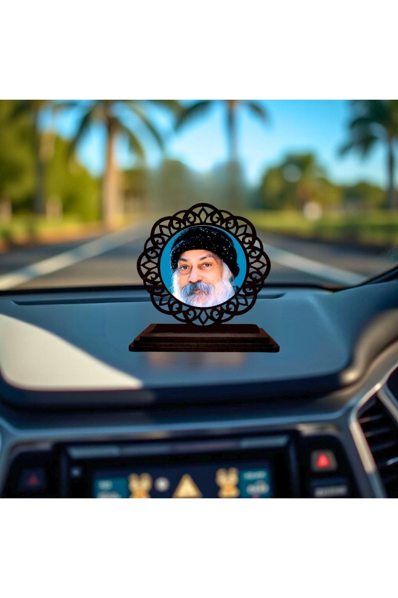 Car Desk/Table Top Oshoo Wooden Showpiece 3x4 Inches, Compact & Stylish Spiritual Display for Car, Home & Office (Pack of 1) (F19718)