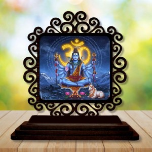 Car Desk/Table Top Lord Shiva Wooden Showpiece 3x4 Inches, Compact & Stylish Spiritual Display for Car, Home & Office (Pack of 1) (F20057)