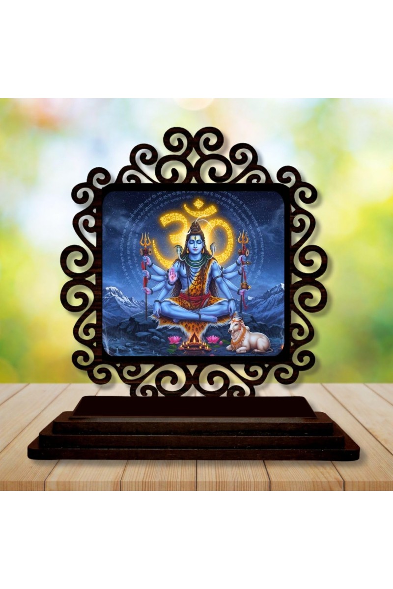 Car Desk/Table Top Lord Shiva Wooden Showpiece 3x4 Inches, Compact & Stylish Spiritual Display for Car, Home & Office (Pack of 1) (F20057)