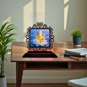 Car Desk/Table Top Lord Ganesha Wooden Showpiece 3x4 Inches, Compact & Stylish Spiritual Display for Car, Home & Office (Pack of 1) (F19912)
