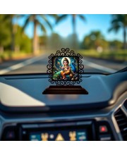 Car Desk/Table Top Lord Vishnu and Lakshmi Wooden Showpiece 3x4 Inches, Compact & Stylish Spiritual Display for Car, Home & Office (Pack of 1) (F20065)