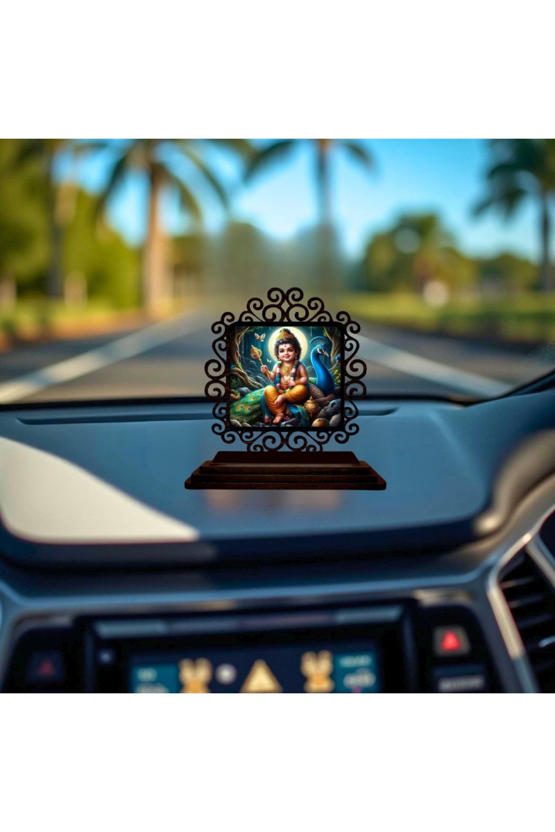 Car Desk/Table Top Lord Vishnu and Lakshmi Wooden Showpiece 3x4 Inches, Compact & Stylish Spiritual Display for Car, Home & Office (Pack of 1) (F20065)