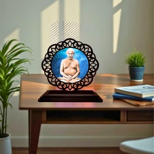 Car Desk/Table Top Lahiri Mahasaya Wooden Showpiece 3x4 Inches, Compact & Stylish Spiritual Display for Car, Home & Office (Pack of 1) (F19723)