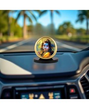 Car Desk/Table Top Lord Krishna Metal Golden Photo Stand 2x2 Inches, Compact & Stylish Spiritual Display for Car, Home & Office (Pack of 1) (F18473)