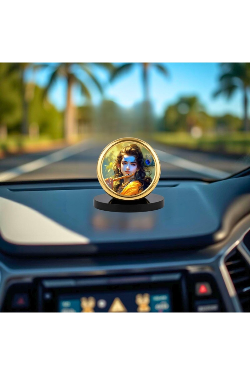Car Desk/Table Top Lord Krishna Metal Golden Photo Stand 2x2 Inches, Compact & Stylish Spiritual Display for Car, Home & Office (Pack of 1) (F18473)