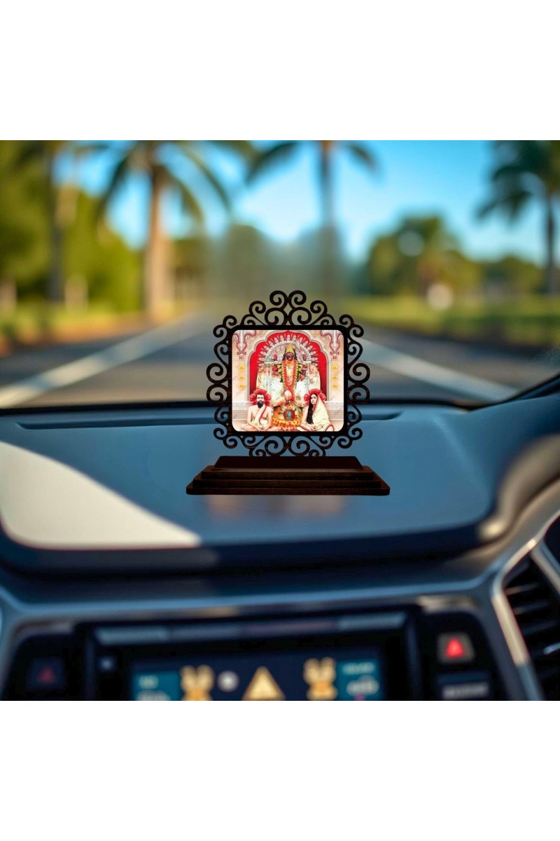 Car Desk/Table Top Kali Maa and Ramakrishna Paramahamsa and Sarada Devi Wooden Showpiece 3x4 Inches, Compact & Stylish Spiritual Display for Car, Home & Office (Pack of 1) (F19901)