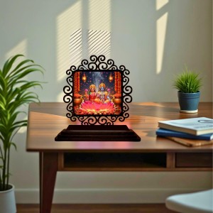 Car Desk/Table Top Lord Vishnu and Lakshmi Wooden Showpiece 3x4 Inches, Compact & Stylish Spiritual Display for Car, Home & Office (Pack of 1) (F20062)