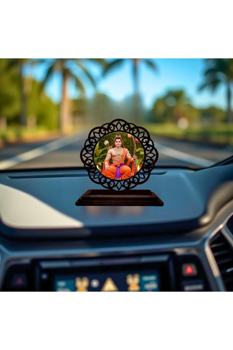 Car Desk/Table Top Lord Rama Wooden Showpiece 3x4 Inches, Compact & Stylish Spiritual Display for Car, Home & Office (Pack of 1) (F19698)