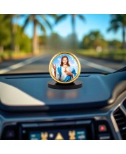 Car Desk/Table Top Lord Jesus Metal Golden Photo Stand 2x2 Inches, Compact & Stylish Spiritual Display for Car, Home & Office (Pack of 1) (F18789)