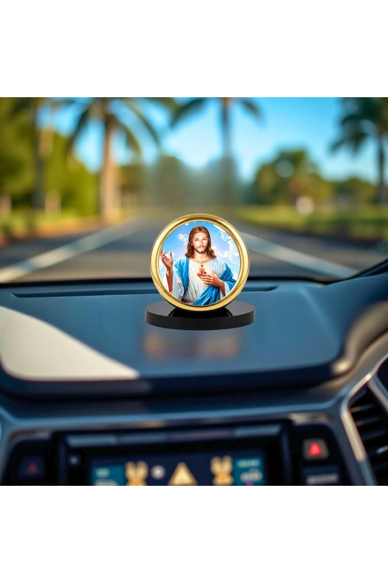 Car Desk/Table Top Lord Jesus Metal Golden Photo Stand 2x2 Inches, Compact & Stylish Spiritual Display for Car, Home & Office (Pack of 1) (F18789)