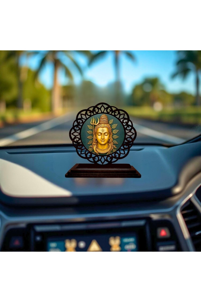 Car Desk/Table Top Lord Shiva Wooden Showpiece 3x4 Inches, Compact & Stylish Spiritual Display for Car, Home & Office (Pack of 1) (F19667)