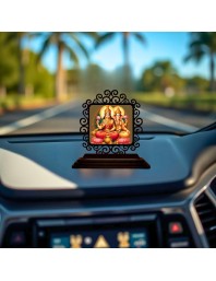 Car Desk/Table Top Lord Ganesha and Lakshmi Wooden Showpiece 3x4 Inches, Compact & Stylish Spiritual Display for Car, Home & Office (Pack of 1) (F19822)