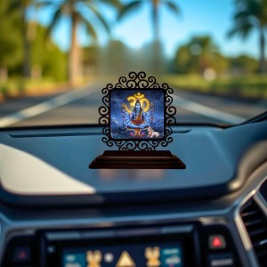 Car Desk/Table Top Lord Shiva Wooden Showpiece 3x4 Inches, Compact & Stylish Spiritual Display for Car, Home & Office (Pack of 1) (F20057)