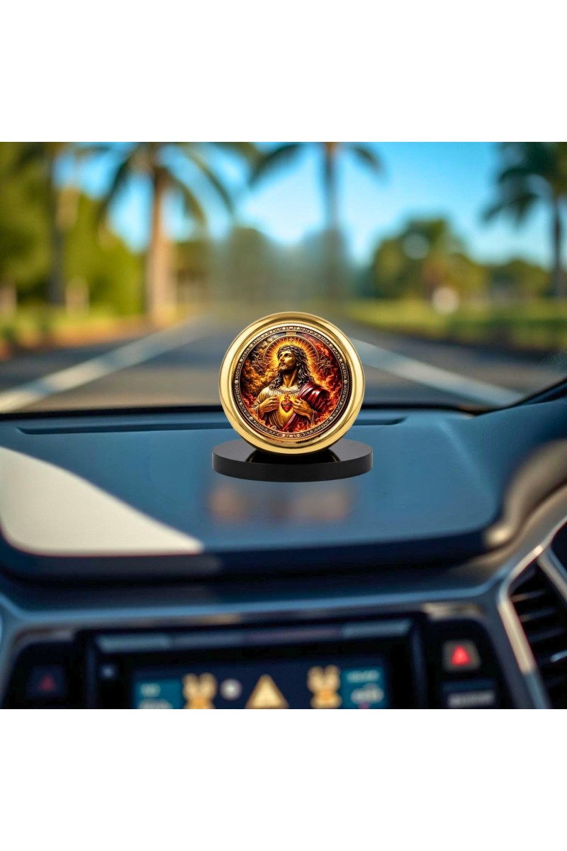 Car Desk/Table Top Jesus Metal Golden Photo Stand 2x2 Inches, Compact & Stylish Spiritual Display for Car, Home & Office (Pack of 1) (F18511)