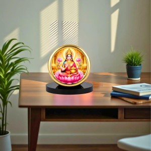 Car Desk/Table Top Goddess Lakshmi Metal Golden Photo Stand 2x2 Inches, Compact & Stylish Spiritual Display for Car, Home & Office (Pack of 1) (F18760)