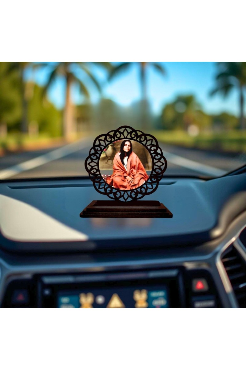 Car Desk/Table Top Sarada Maa Wooden Showpiece 3x4 Inches, Compact & Stylish Spiritual Display for Car, Home & Office (Pack of 1) (F19679)