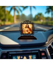 Car Desk/Table Top Lord Jesus Wooden Showpiece 3x4 Inches, Compact & Stylish Spiritual Display for Car, Home & Office (Pack of 1) (F19949)