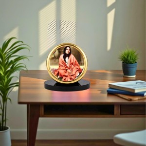 Car Desk/Table Top Anandamayi Maa Metal Golden Photo Stand 2x2 Inches, Compact & Stylish Spiritual Display for Car, Home & Office (Pack of 1) (F18829)
