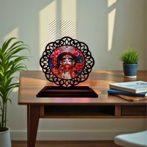 Car Desk/Table Top Tara Maa Wooden Showpiece 3x4 Inches, Compact & Stylish Spiritual Display for Car, Home & Office (Pack of 1) (F19647)