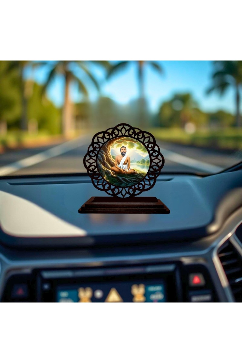 Car Desk/Table Top Ramakrishna Paramahamsa Wooden Showpiece 3x4 Inches, Compact & Stylish Spiritual Display for Car, Home & Office (Pack of 1) (F19713)