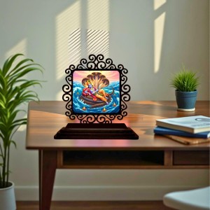 Car Desk/Table Top Lord Vishnu Wooden Showpiece 3x4 Inches, Compact & Stylish Spiritual Display for Car, Home & Office (Pack of 1) (F20011)