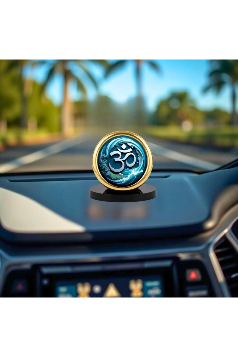 Car Desk/Table Top Om Symbol Metal Golden Photo Stand 2x2 Inches, Compact & Stylish Spiritual Display for Car, Home & Office (Pack of 1) (F18870)