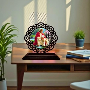 Car Desk/Table Top Lord Jesus Wooden Showpiece 3x4 Inches, Compact & Stylish Spiritual Display for Car, Home & Office (Pack of 1) (F19675) Car Desk/Table Top Lord Jesus Wooden Showpiece 3x4 Inches, Compact & Stylish Spiritual Display for Car, Home & Office (Pack of 1) (F19675)