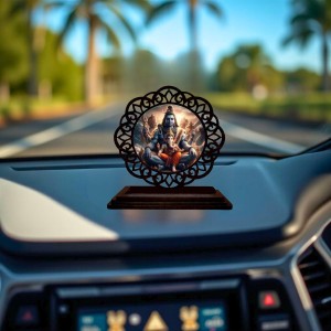 Car Desk/Table Top Lord Shiva Wooden Showpiece 3x4 Inches, Compact & Stylish Spiritual Display for Car, Home & Office (Pack of 1) (F19597)