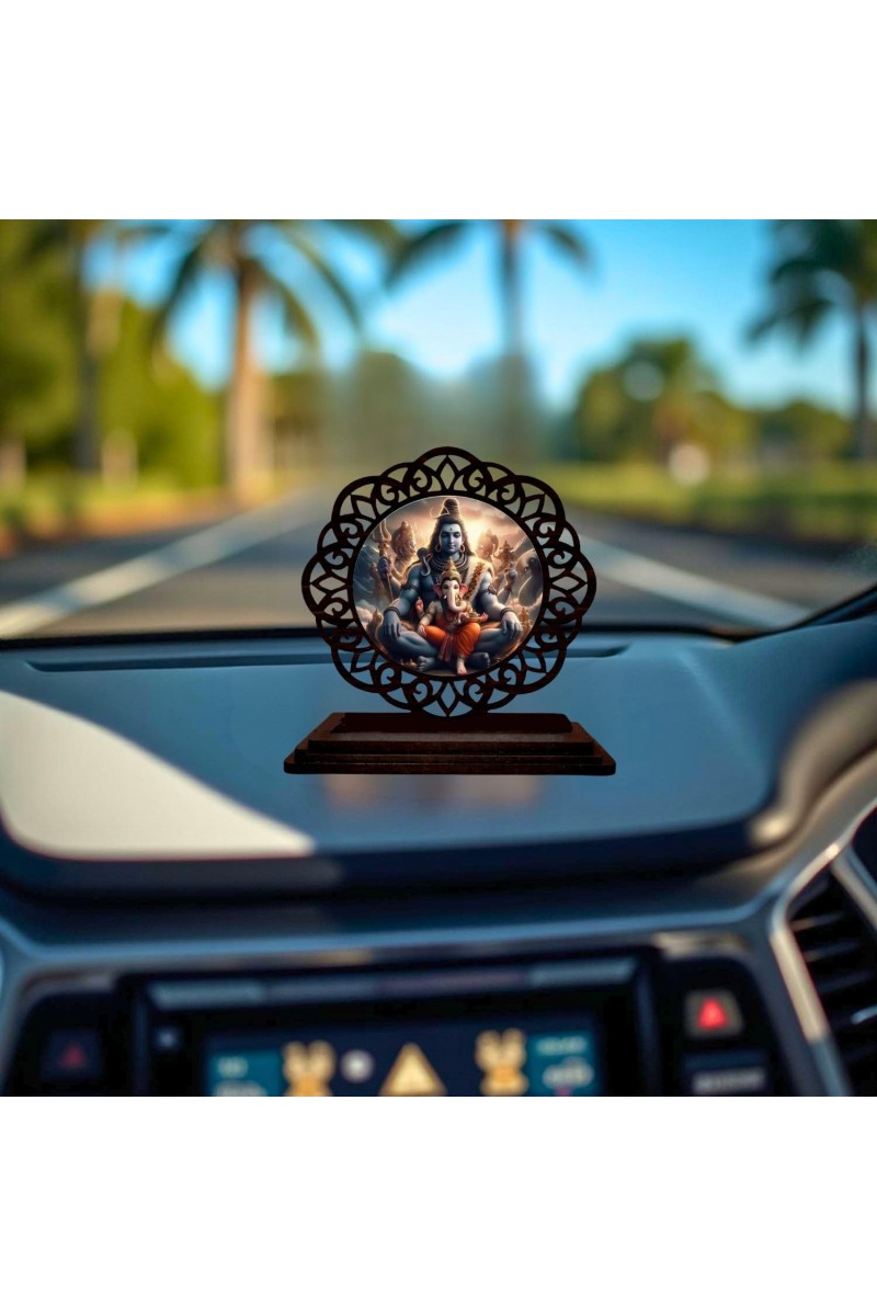 Car Desk/Table Top Lord Shiva Wooden Showpiece 3x4 Inches, Compact & Stylish Spiritual Display for Car, Home & Office (Pack of 1) (F19597)