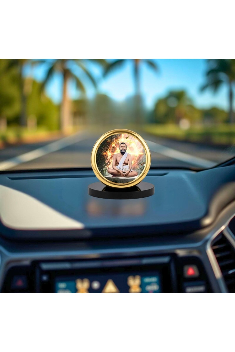 Car Desk/Table Top Ramakrishna Paramahamsa Metal Golden Photo Stand 2x2 Inches, Compact & Stylish Spiritual Display for Car, Home & Office (Pack of 1) (F18445)