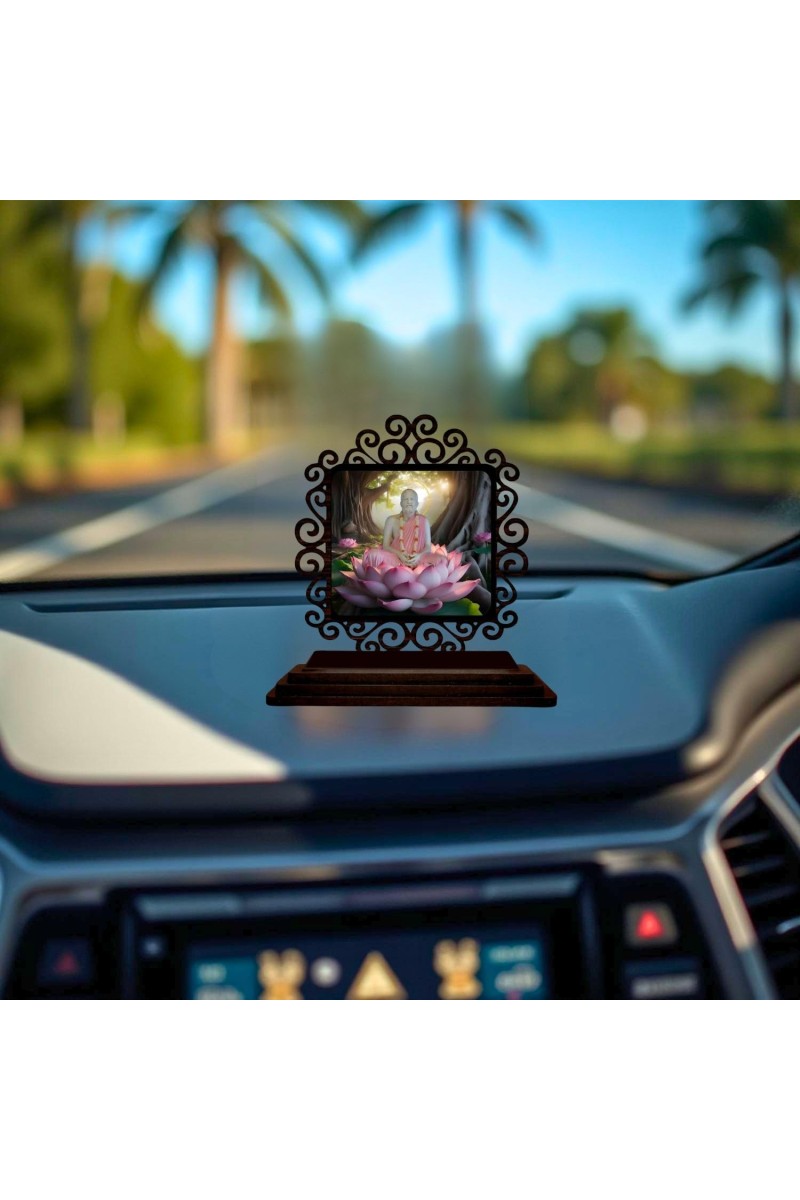 Car Desk/Table Top Ramkrishna Paramahamsa Wooden Showpiece 3x4 Inches, Compact & Stylish Spiritual Display for Car, Home & Office (Pack of 1) (F19854)