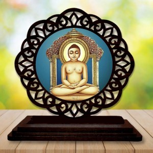 Car Desk/Table Top LordMahaviraa Wooden Showpiece 3x4 Inches, Compact & Stylish Spiritual Display for Car, Home & Office (Pack of 1) (F19564)