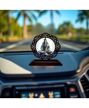 Car Desk/Table Top Lord Shiva Wooden Showpiece 3x4 Inches, Compact & Stylish Spiritual Display for Car, Home & Office (Pack of 1) (F19640)