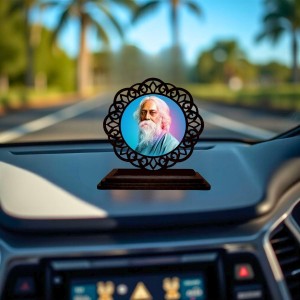 Car Desk/Table Top Rabindranath Tagore Wooden Showpiece 3x4 Inches, Compact & Stylish Spiritual Display for Car, Home & Office (Pack of 1) (F19614)