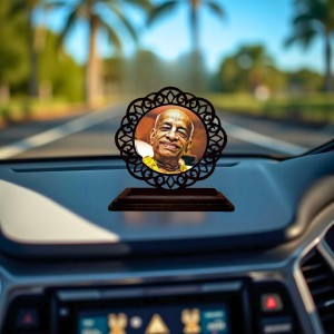Car Desk/Table Top Bhaktivedanta Swami Prabhupada Wooden Showpiece 3x4 Inches, Compact & Stylish Spiritual Display for Car, Home & Office (Pack of 1) (F19693)