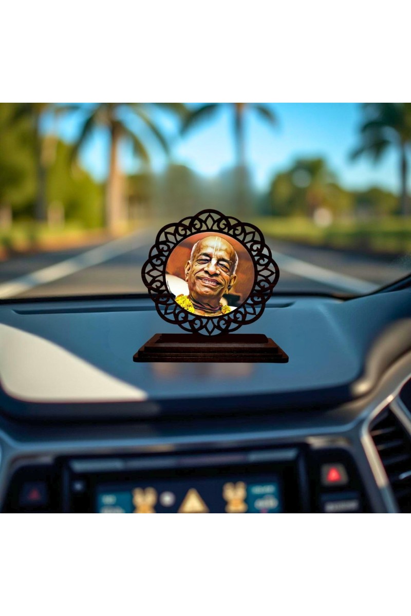 Car Desk/Table Top Bhaktivedanta Swami Prabhupada Wooden Showpiece 3x4 Inches, Compact & Stylish Spiritual Display for Car, Home & Office (Pack of 1) (F19693)